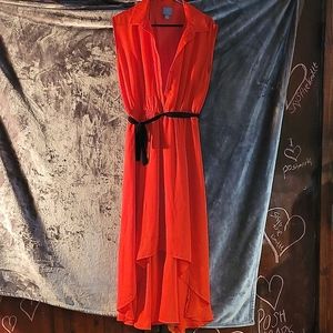 Light Red Chiffon Dress w Black Belt size 10